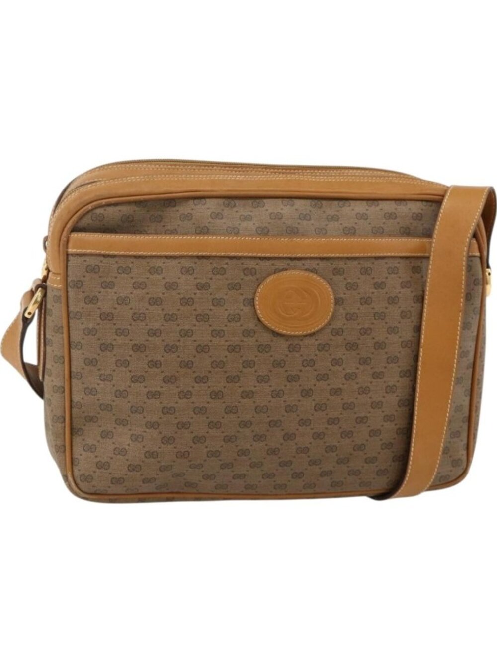 GUCCI Micro GG Supreme Shoulder Bag PVC Beige Gold